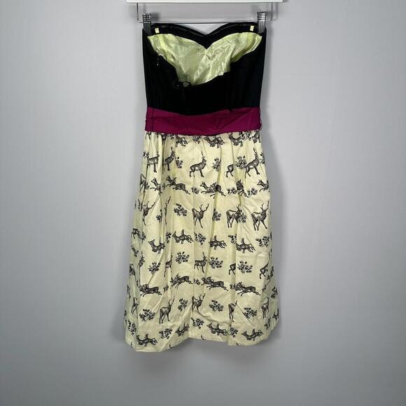 Anthropologie Deer Print Strapless Dress 4 - Picture 3 of 4